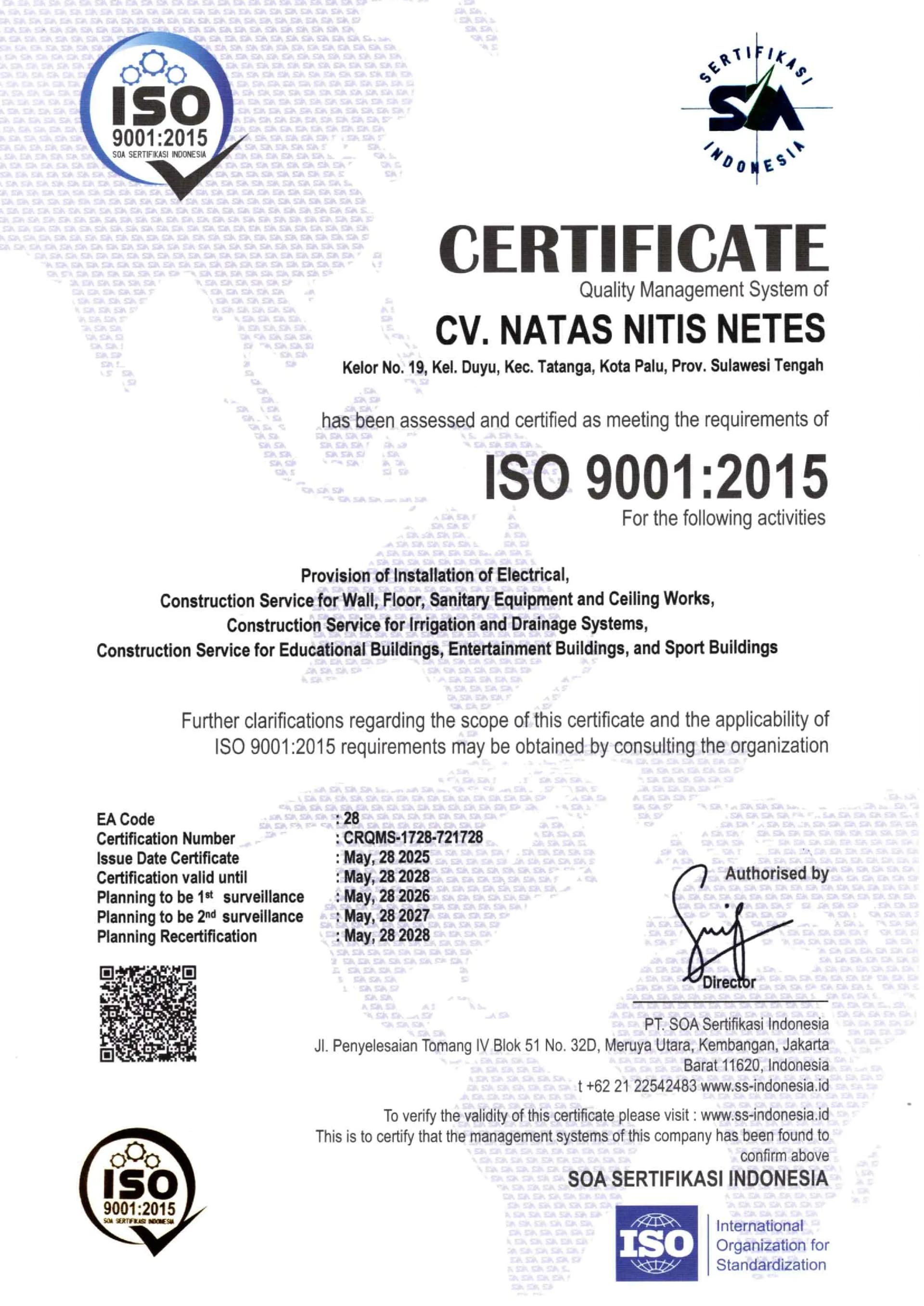 Sertifikat ISO 9001:2015 — N3 Precast